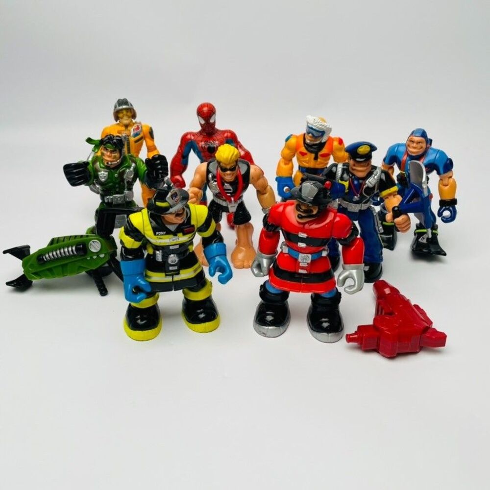 Vintage Mattel Rescue Heroes Matchbox Mega Rig Action Figures Lot 9 Spider-Man